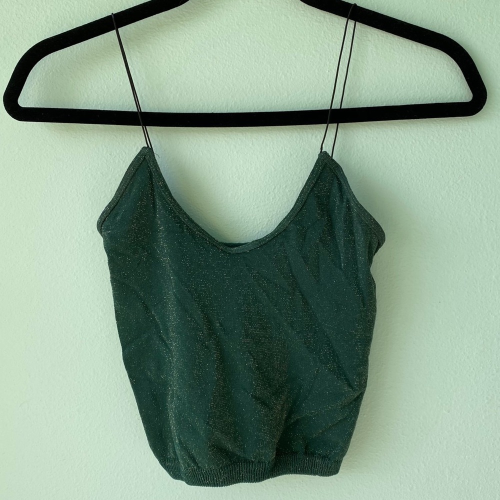 Free People Forest Green and Metallic Thread Top